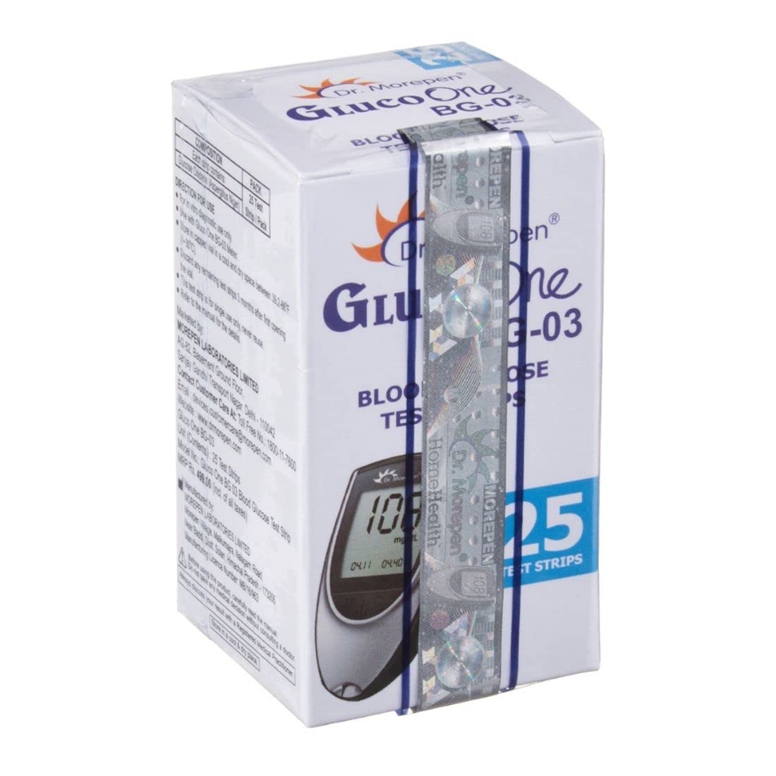 Dr. Morepen BG-03 Blood Glucose Test Strips, Pack of 25 (No Glucometer)