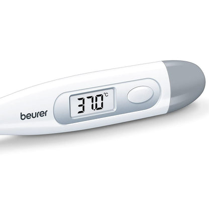 Beurer FT-09 Digital Oral Thermometer for Fever | High Accuracy | Digital Display | Water Resistance - Color White, Glass and Plastic