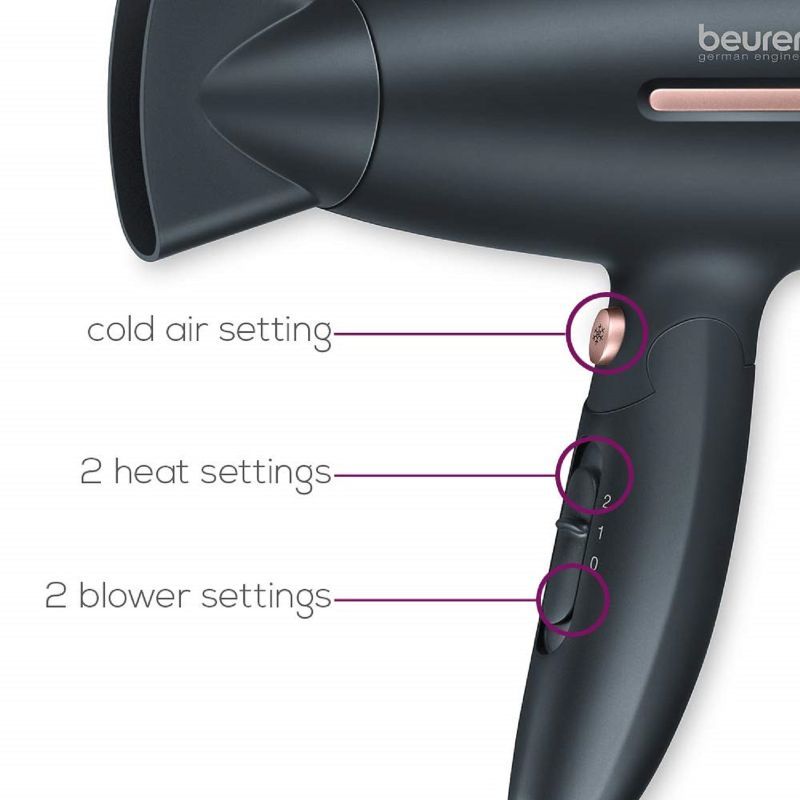 Beurer Hc25 Travel Hair Dryer 3 Years Warranty 1600 Watts, Black