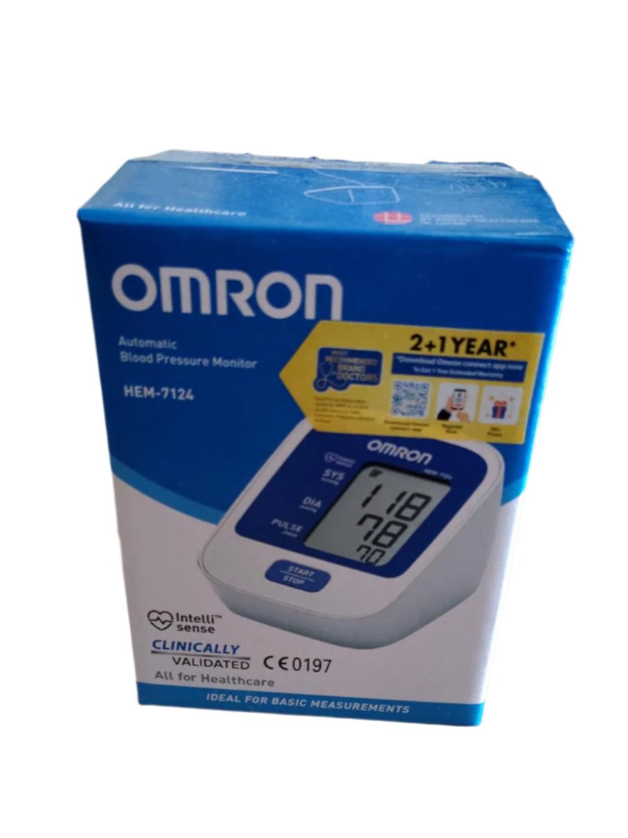 Omron HEM 7124 Digital Blood Pressure Monitor with IntelliSense Technology For Most Accurate Measurement, White and Blue