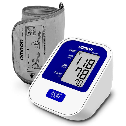 Omron HEM 7124 Digital Blood Pressure Monitor with IntelliSense Technology For Most Accurate Measurement, White and Blue